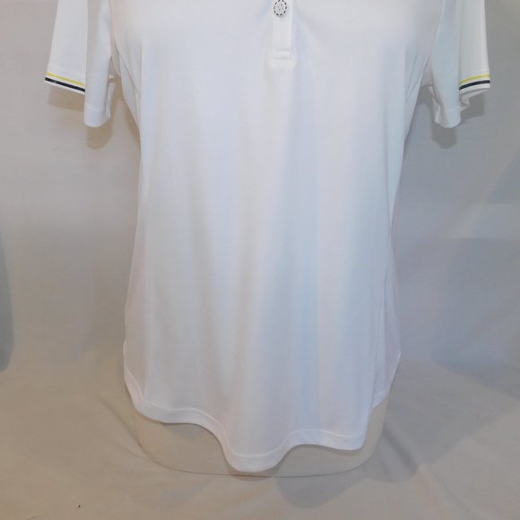 Greg Norman Play Dry  Womens M White with Yellow Black Detail Golf Polo Shirt - Picture 6 of 11